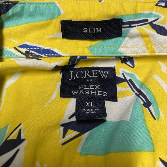 J Crew Shirt Mens XL Yellow Sailboat Print Button Down Short Sleeve Beach Preppy - Picture 3 of 6